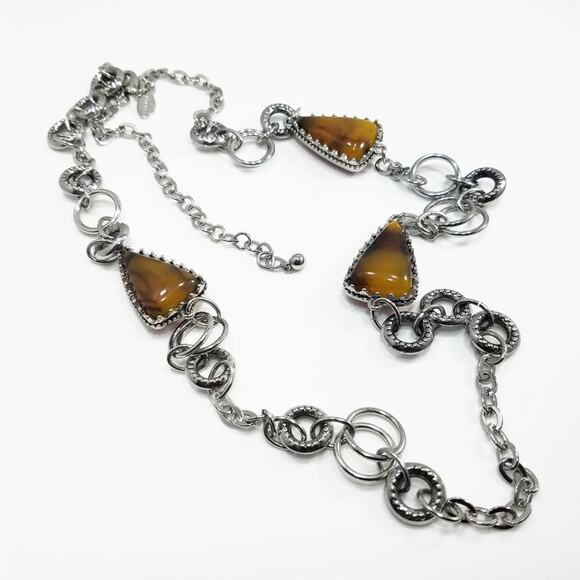 Chico's Reversible Red To Brown Silver Necklace, Red Cabochons, Brown Cabochons - Picture 2 of 8